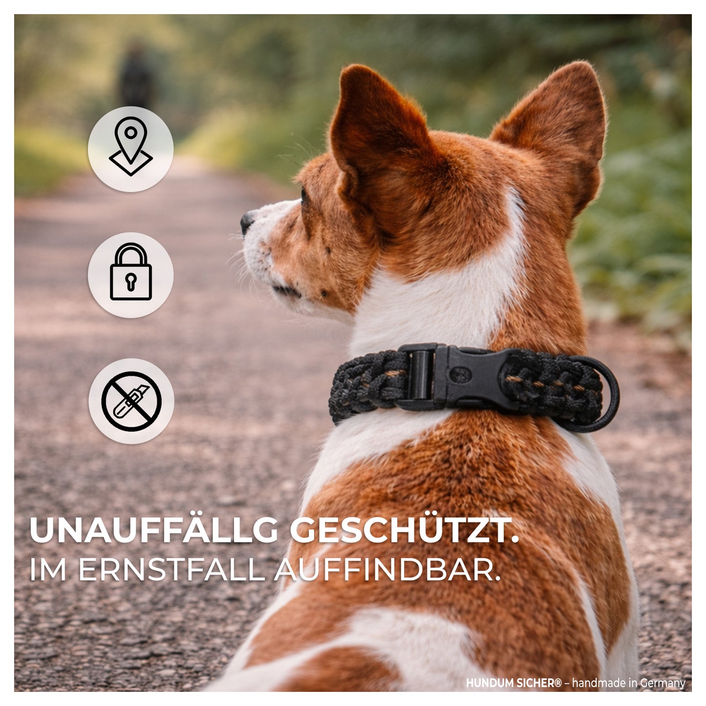 HUNDUM SICHER® Anti-Diebstahl-Halsband mit versteckter AirTag Halterung - ideal für kleine Hunde