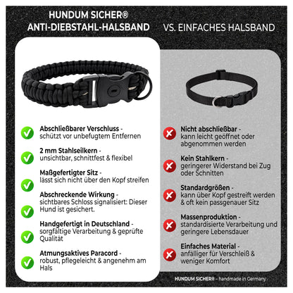 HUNDUM SICHER® Anti-Diebstahl-Halsband - abschließbar & mit Stahlkern - ideal für kleine Hunde