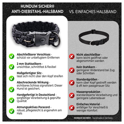 HUNDUM SICHER® Anti-Diebstahl-Halsband - abschließbar & mit Stahlkern - ideal für große Hunde