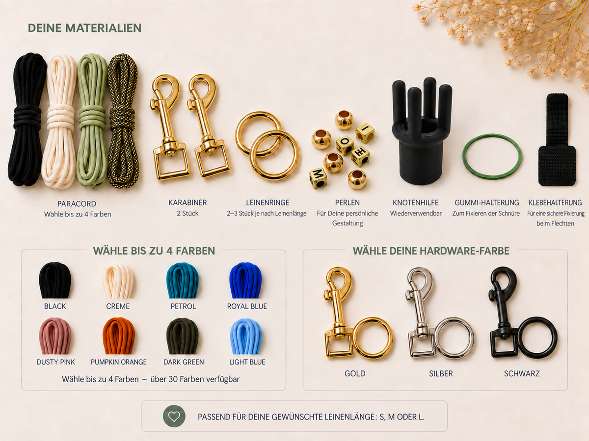 DIY-Kit: Paracord-Hundeleine - 4 Strand Round Double Braid Technik | HUNDUM SICHER
