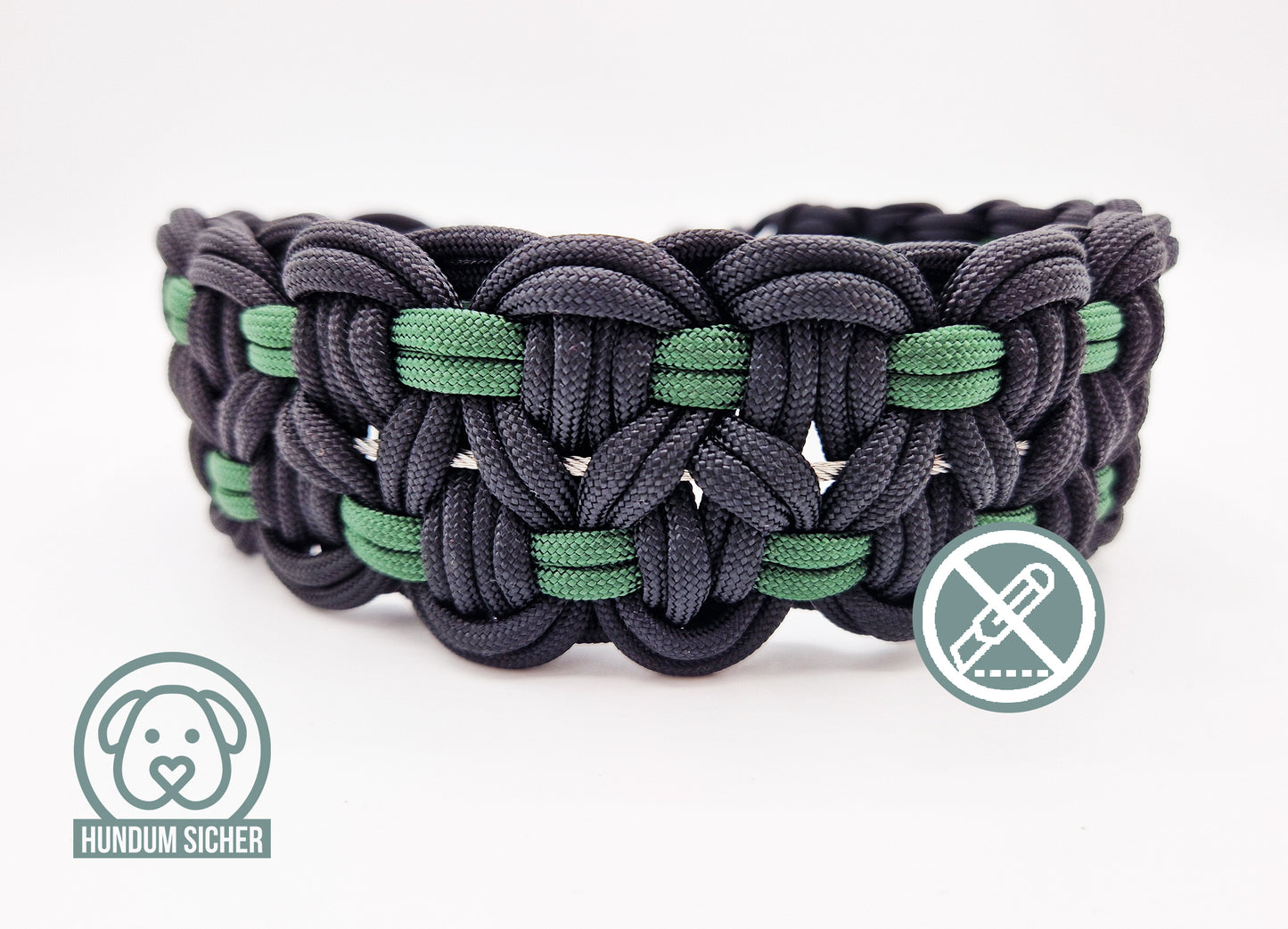 Collar with anti-theft protection & hidden GPS holder  [Black & Green]