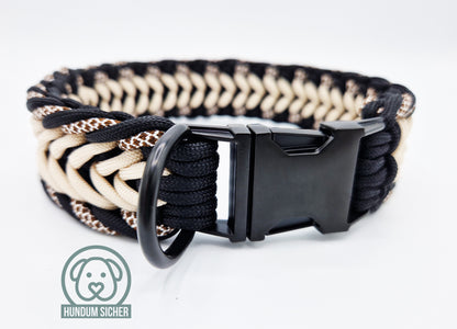 Dog collar - braided from paracord [Black, Brown & Beige]