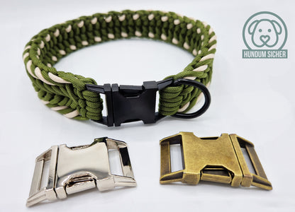 Halsband für Hunde - geflochten aus Paracord [Grün & Beige]