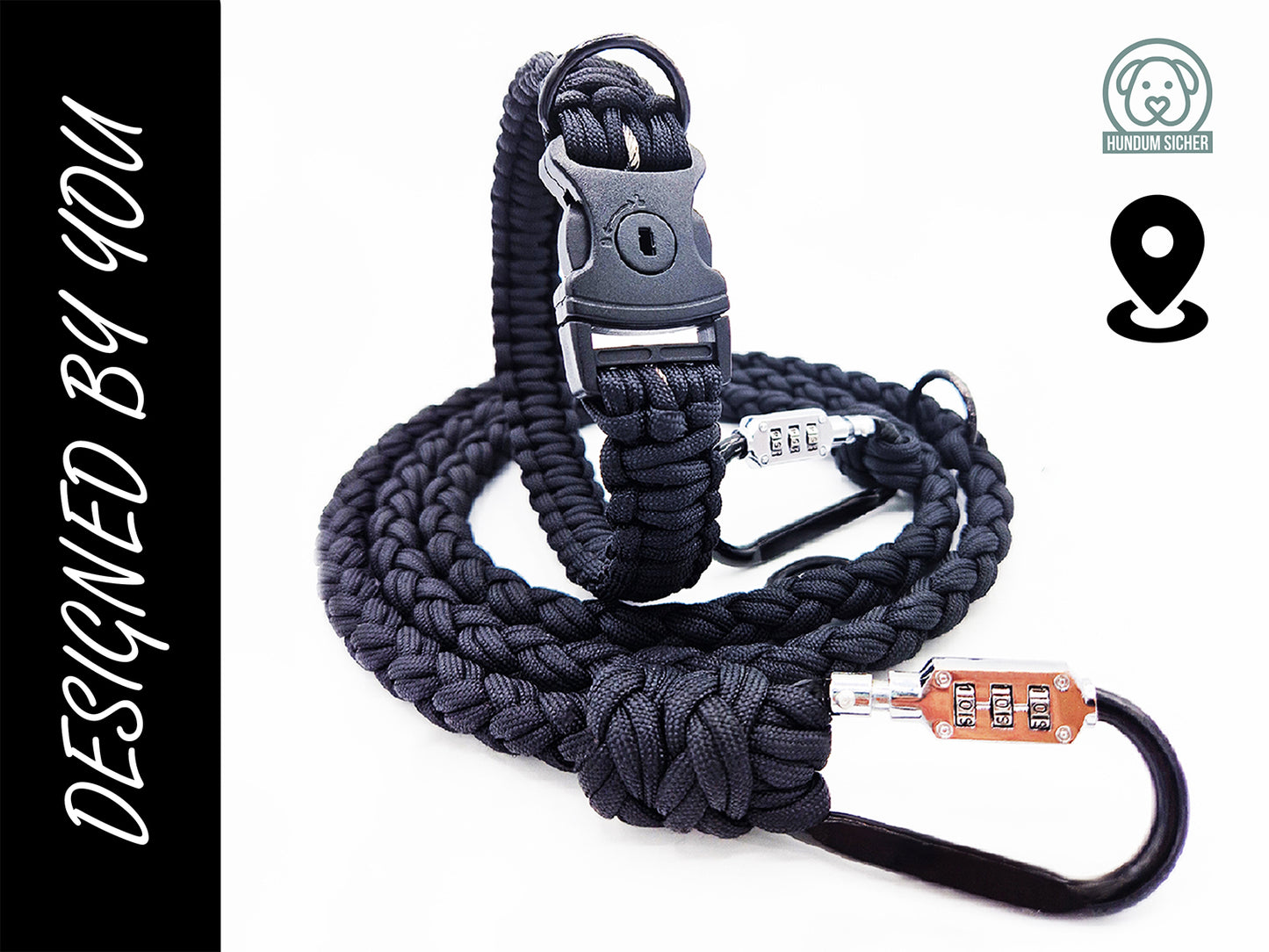 HUNDUM SICHER® Designed by You | Anti-Diebstahl-Hundeleine und Halsband Set mit versteckter AirTag-Halterung - ideal für kleine Hunde