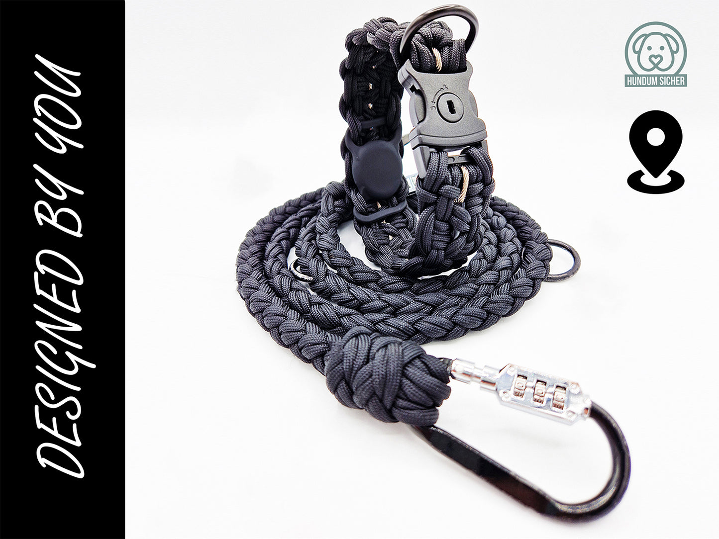 HUNDUM SICHER® Designed by You | Anti-Diebstahl-Hundeleine und Halsband Set mit versteckter AirTag-Halterung - ideal für große Hunde