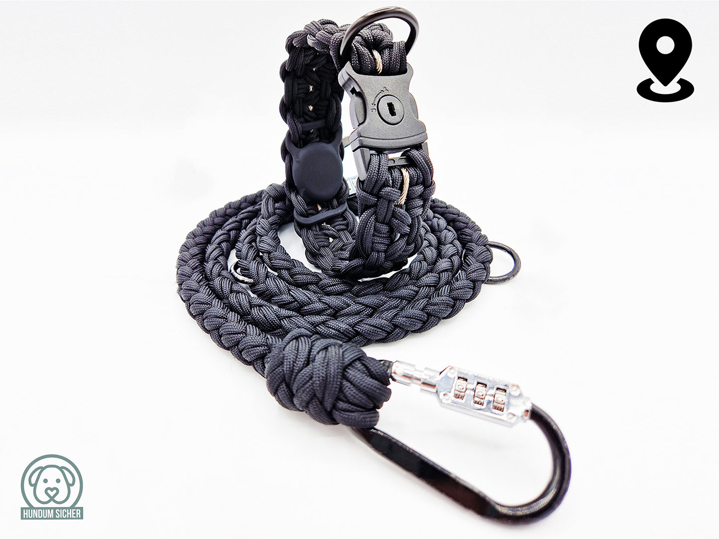 HUNDUM SICHER® Anti-Diebstahl-Hundeleine und Halsband Set mit versteckter AirTag-Halterung - ideal für große Hunde