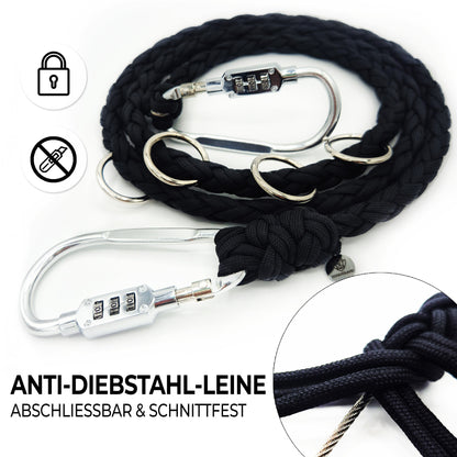 DOGGYGUARD® Anti-Diebstahl Hundeleine - Abschließbar, Schnittfest durch Stahlseil-Kern & Handgemacht