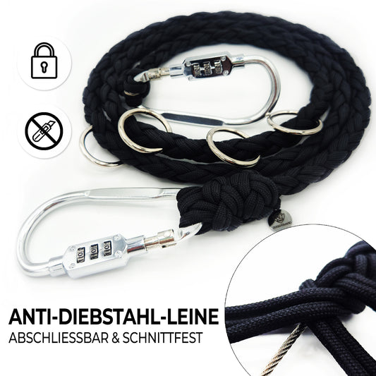 DOGGYGUARD® Anti-Diebstahl Hundeleine - Abschließbar, Schnittfest durch Stahlseil-Kern & Handgemacht