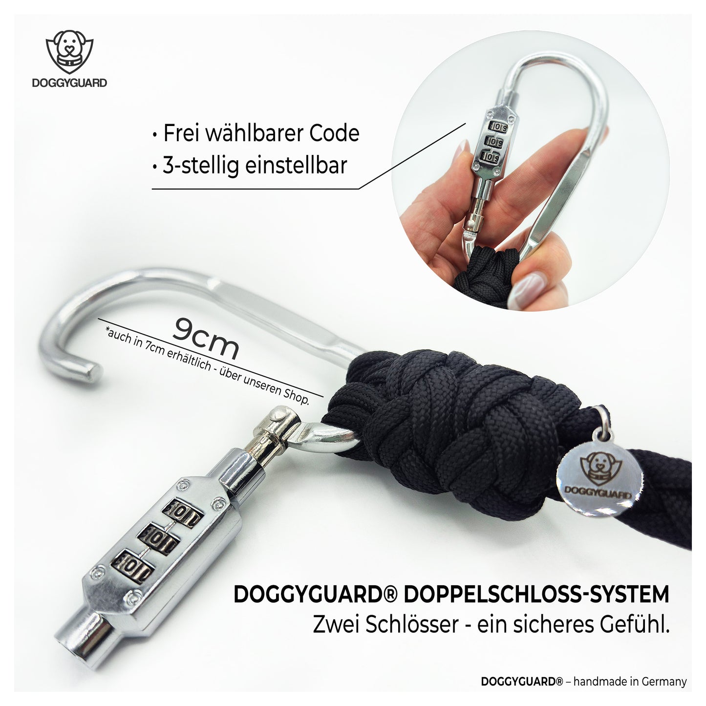 DOGGYGUARD® Anti-Diebstahl Hundeleine - Abschließbar, Schnittfest durch Stahlseil-Kern & Handgemacht