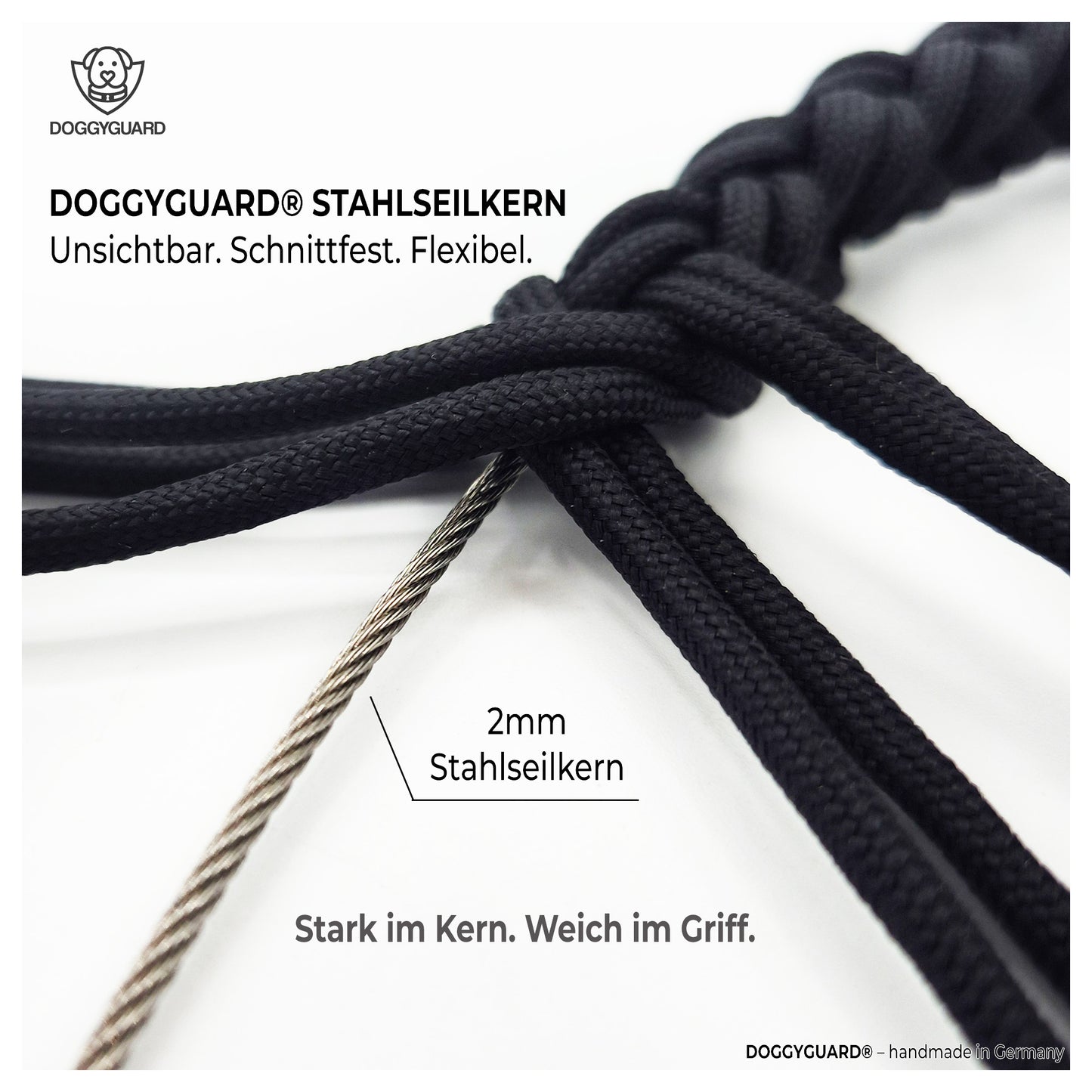 DOGGYGUARD® Anti-Diebstahl Hundeleine - Abschließbar, Schnittfest durch Stahlseil-Kern & Handgemacht