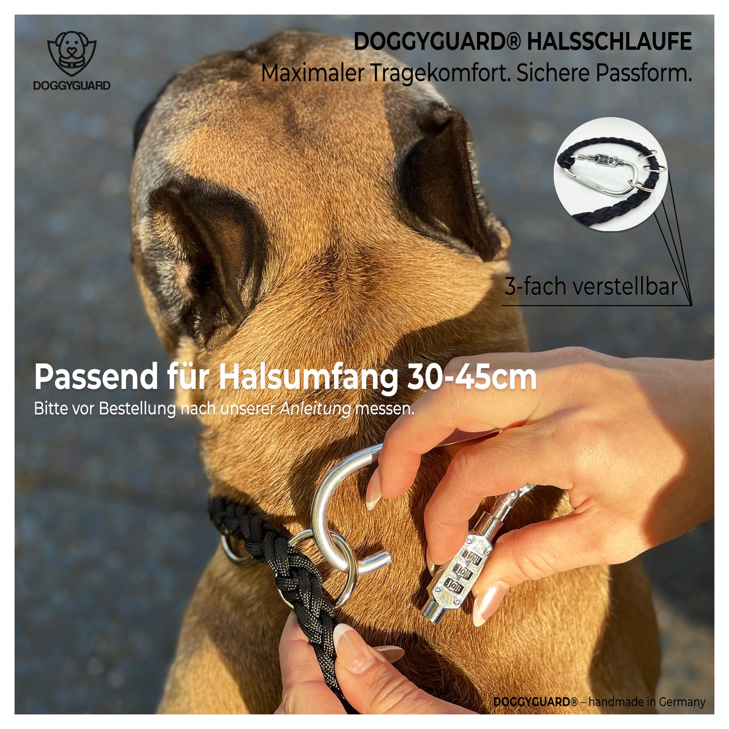 DOGGYGUARD® Anti-Diebstahl Hundeleine - Abschließbar, Schnittfest durch Stahlseil-Kern & Handgemacht