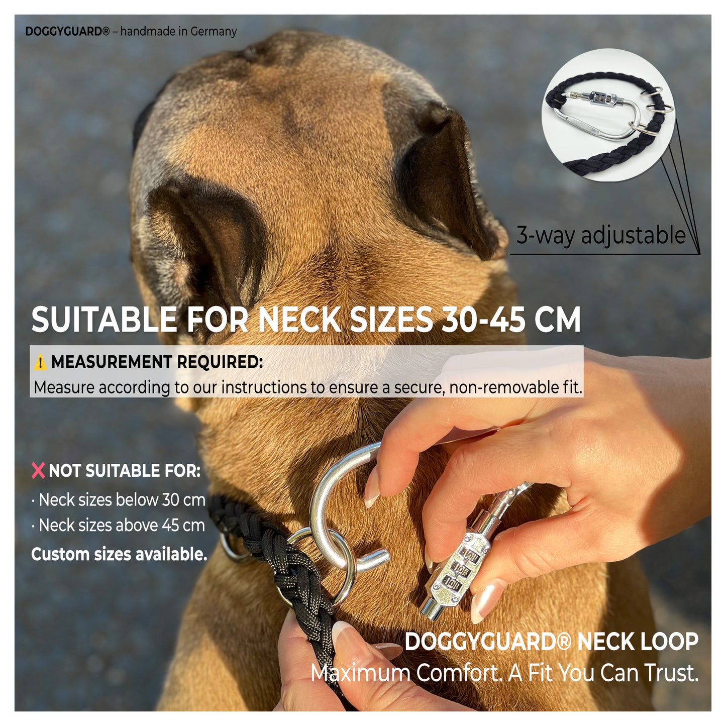 DOGGYGUARD® Anti-Diebstahl Hundeleine - Abschließbar, Schnittfest durch Stahlseil-Kern & Handgemacht