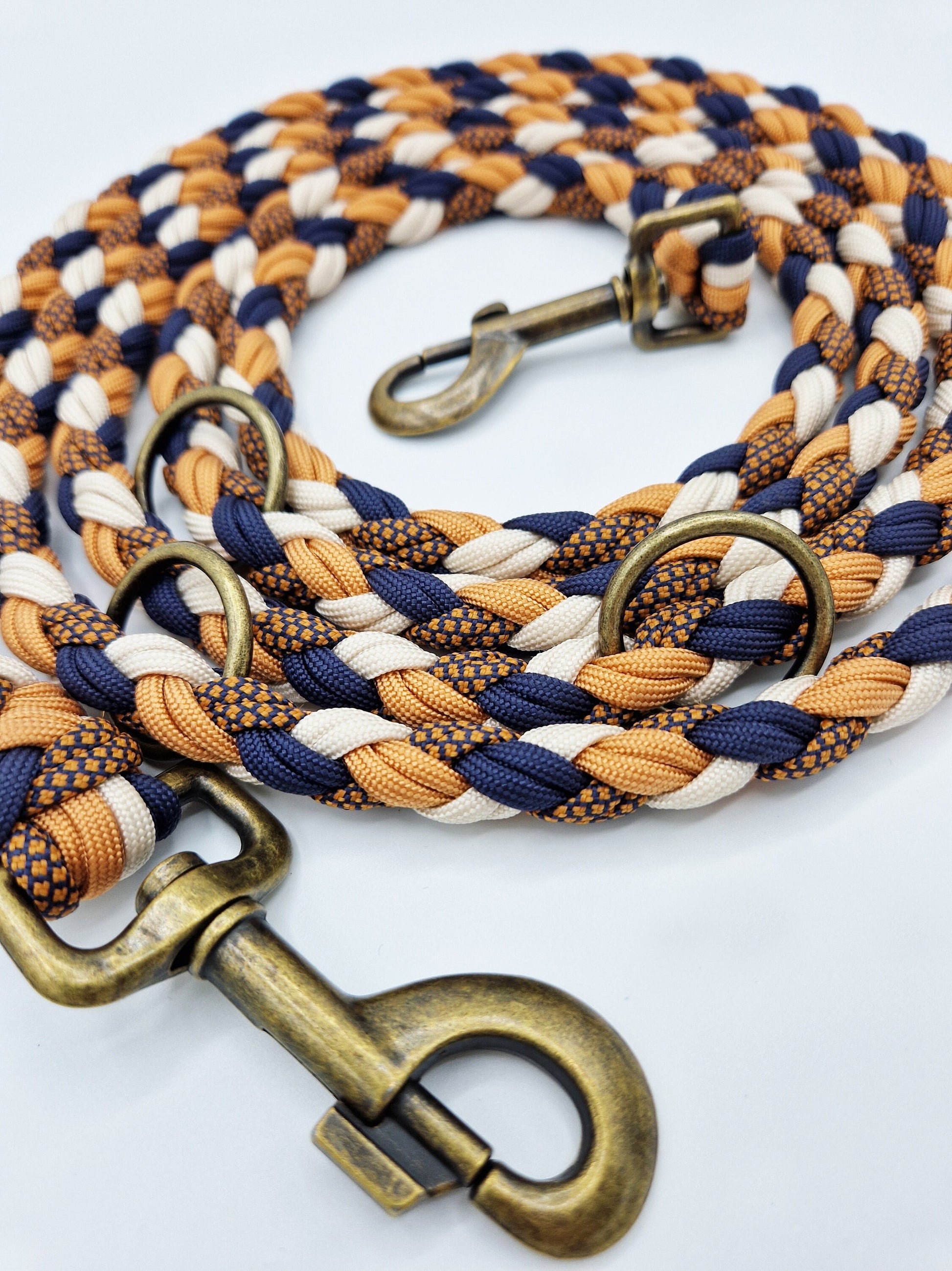 Hundeleine aus Paracord | Kupfer, Blau & Beige - schöne Herbstleine | Verstellbare Hundeleine | verschiedene Längen