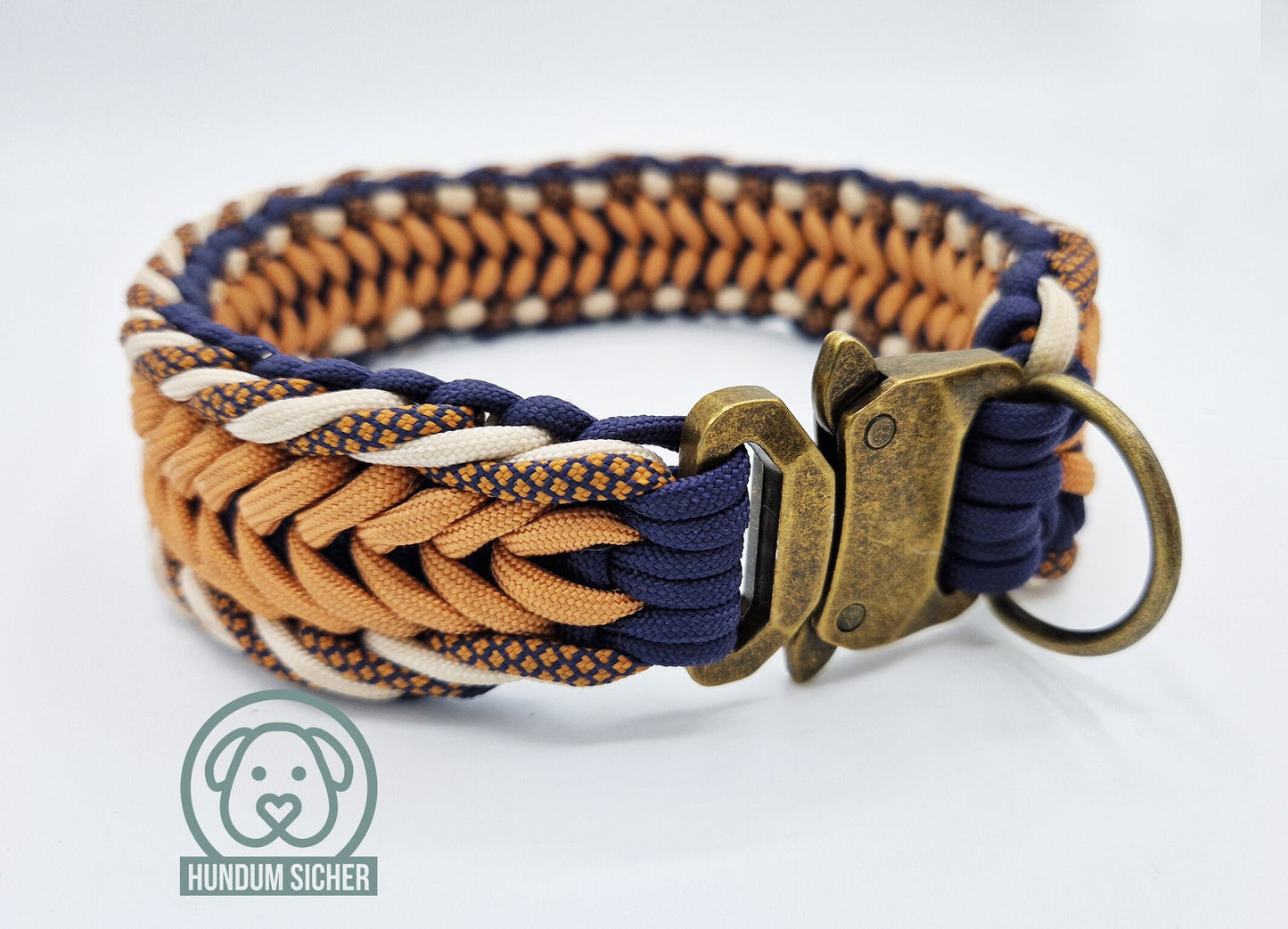 Paracord-Halsband für Hunde [Kupfer, Blau & beige]