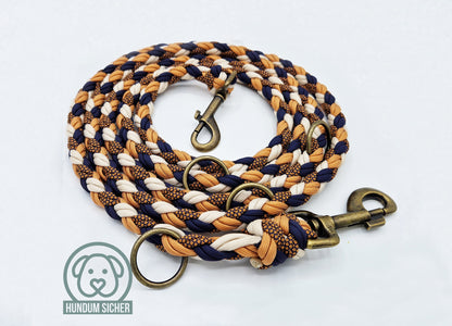 Hundeleine aus Paracord | Kupfer, Blau & Beige - schöne Herbstleine | Verstellbare Hundeleine | verschiedene Längen