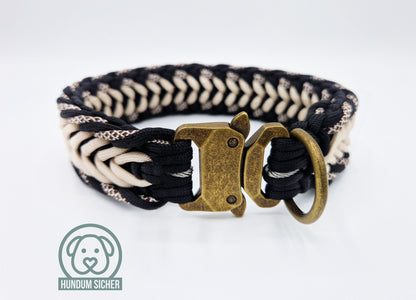 Hundehalsband | Geflochten aus Paracord - auf Wunsch mit Diebstahlschutz [Schwarz, Braun & Beige]