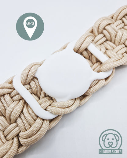 GPS-Tracker-Hundehalsband | optional mit versteckter Apple AirTag Halterung [Beige & Messing]