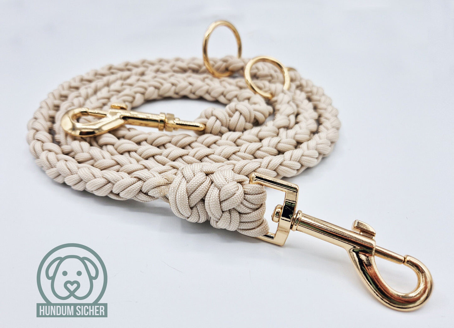 Hundeleine - geflochten aus Paracord | Gold & Beige | Länge verstellbar