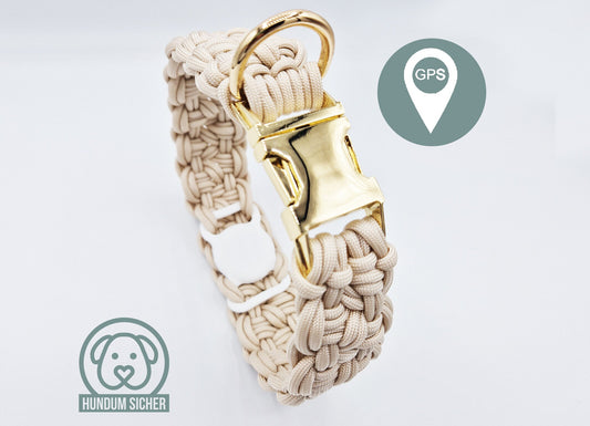 GPS-Tracker-Hundehalsband | versteckte Apple AirTag Halterung | optional mit Diebstahlschutz [beige]