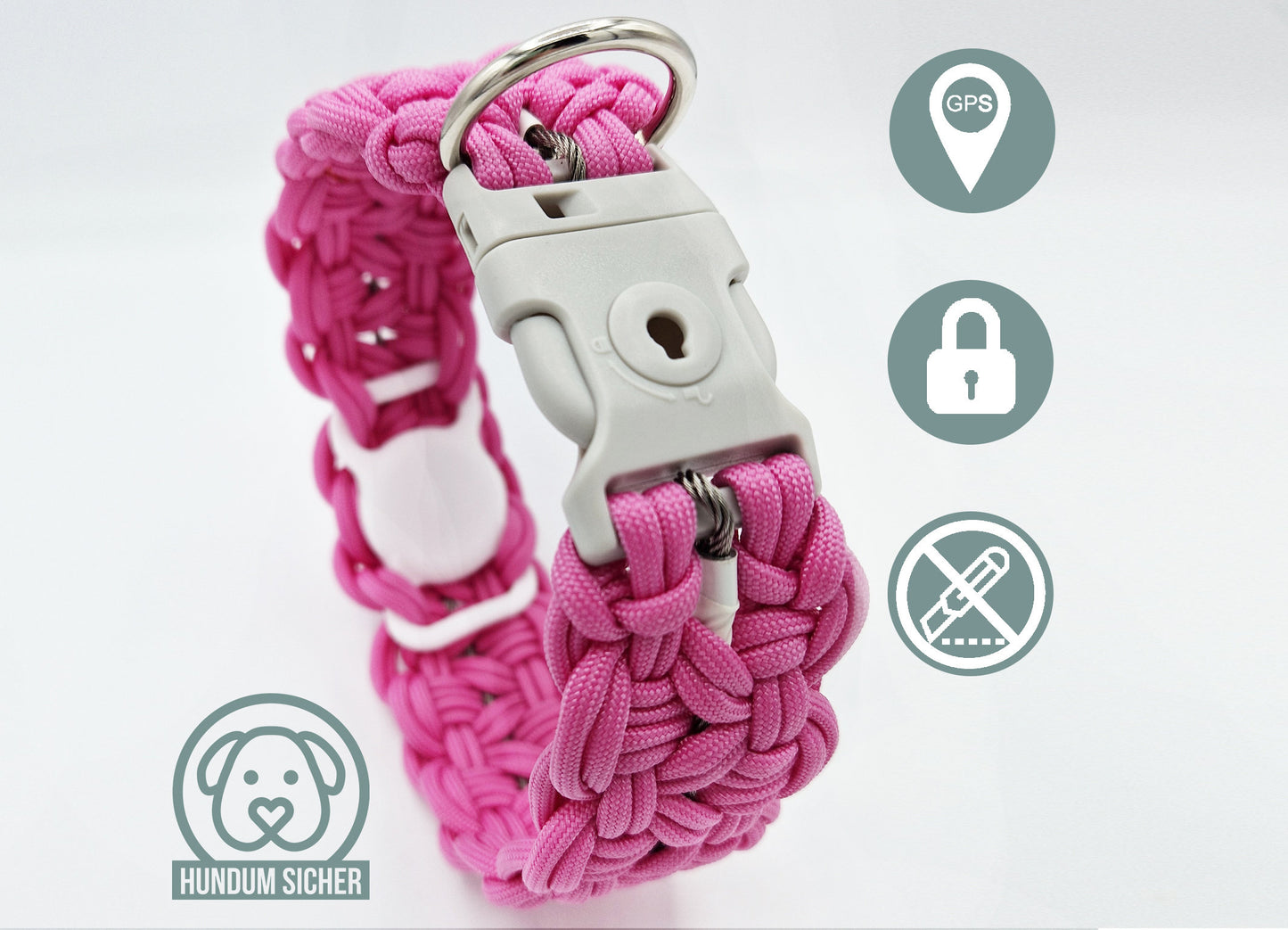 GPS-Tracker-Hundehalsband | versteckte Apple AirTag Halterung | optional mit Diebstahlschutz [pink]