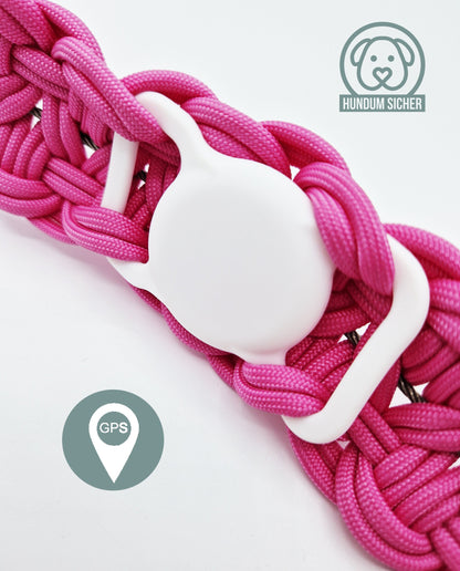 GPS-Tracker-Hundehalsband | versteckte Apple AirTag Halterung | optional mit Diebstahlschutz [pink]