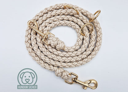 Hundeleine - geflochten aus Paracord | Gold & Beige | Länge verstellbar