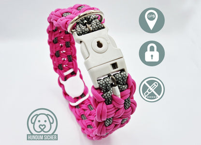 GPS-Tracker-Hundehalsband | versteckte Apple AirTag Halterung | optional mit Diebstahlschutz [pink & grau]