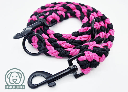 Hundeleine - geflochten aus Paracord | Pink & Schwarz | Länge verstellbar