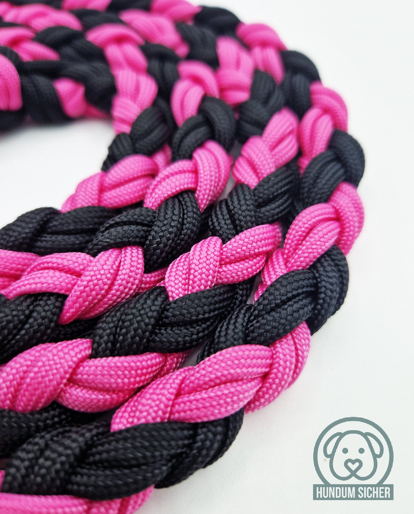 Hundeleine - geflochten aus Paracord | Pink & Schwarz | Länge verstellbar