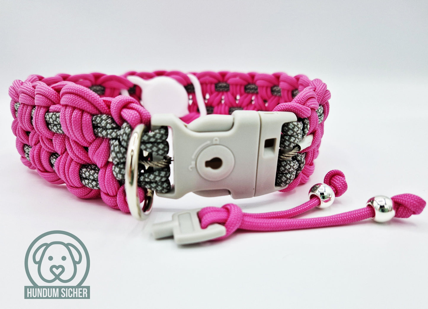 GPS-Tracker-Hundehalsband | versteckte Apple AirTag Halterung | optional mit Diebstahlschutz [pink & grau]