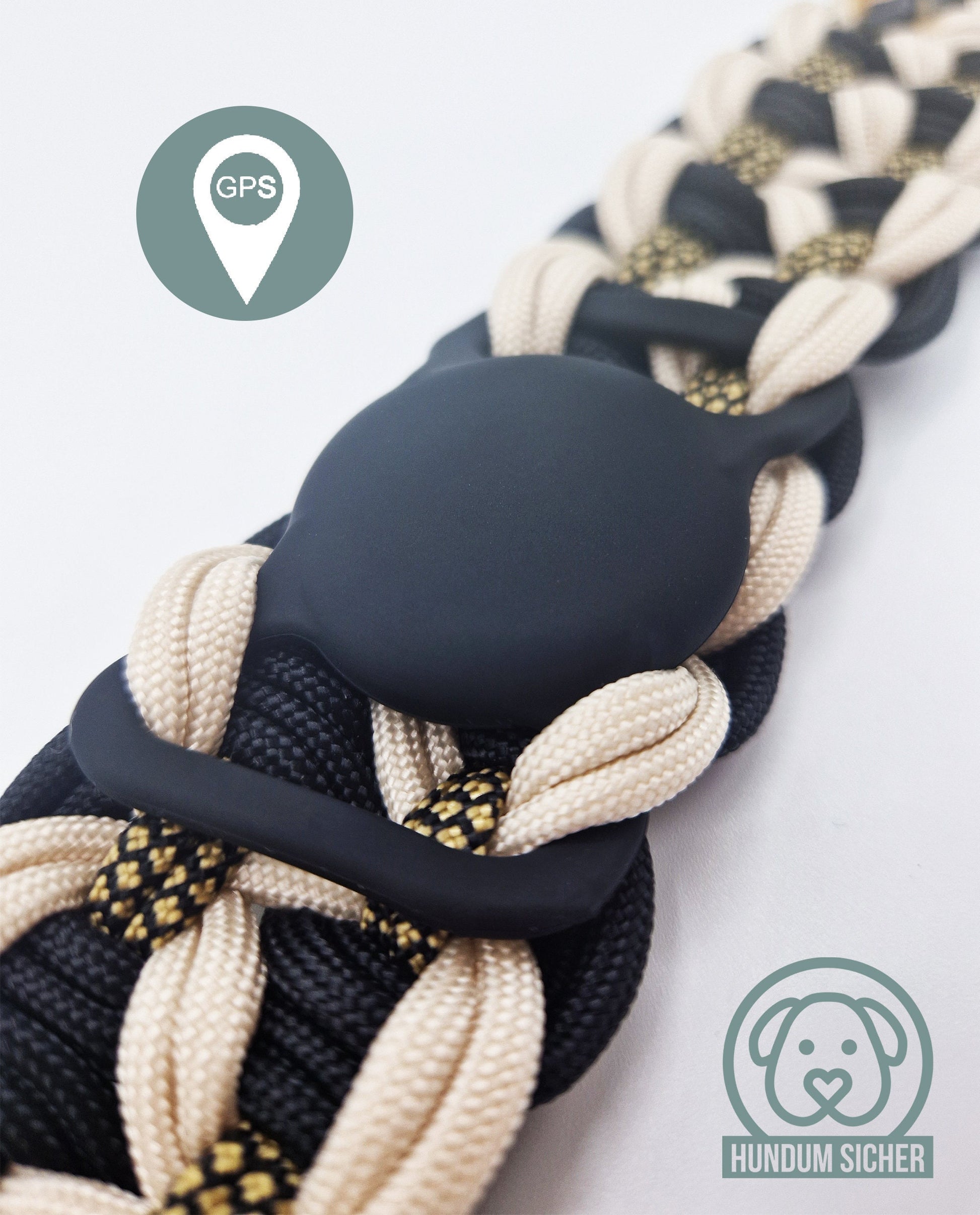 GPS-Tracker-Hundehalsband | versteckte Apple AirTag Halterung | optional mit Diebstahlschutz [gold/beige/schwarz]