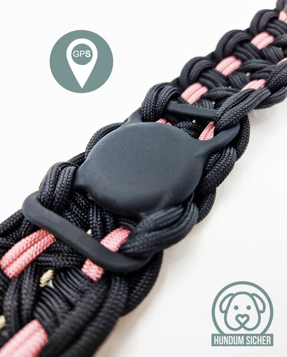 GPS-Tracker-Hundehalsband | versteckte Apple AirTag Halterung | optional mit Diebstahlschutz [schwarz & rosa]