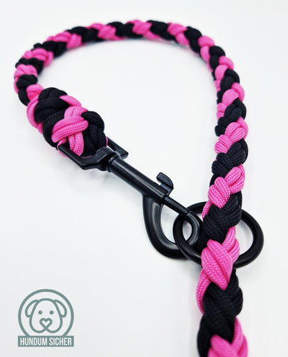 Hundeleine - geflochten aus Paracord | Pink & Schwarz | Länge verstellbar