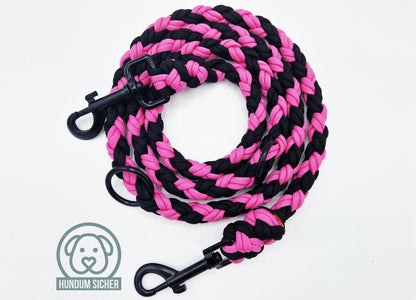 Hundeleine - geflochten aus Paracord | Pink & Schwarz | Länge verstellbar