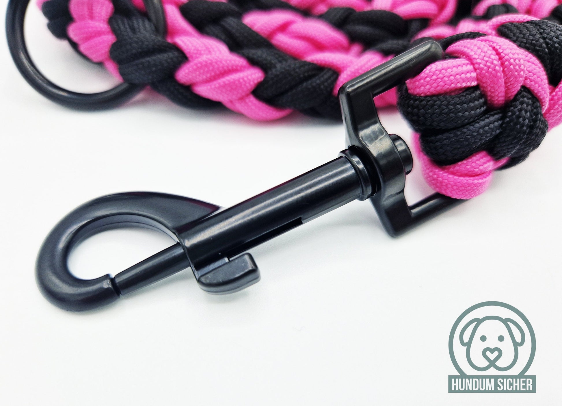 Hundeleine - geflochten aus Paracord | Pink & Schwarz | Länge verstellbar