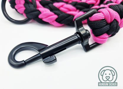 Hundeleine - geflochten aus Paracord | Pink & Schwarz | Länge verstellbar