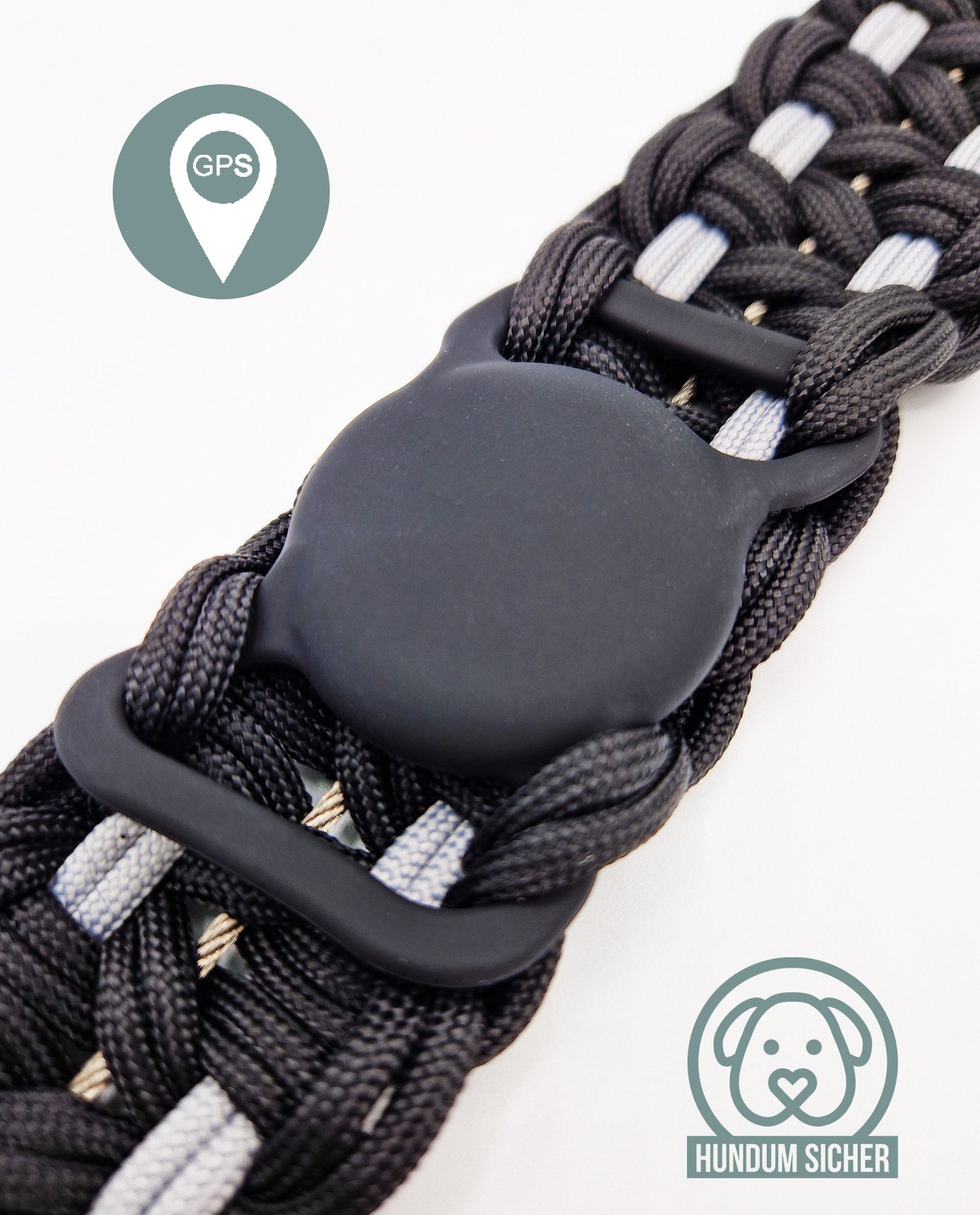 GPS-Tracker-Hundehalsband | versteckte Apple AirTag Halterung | optional mit Diebstahlschutz [schwarz & grau]