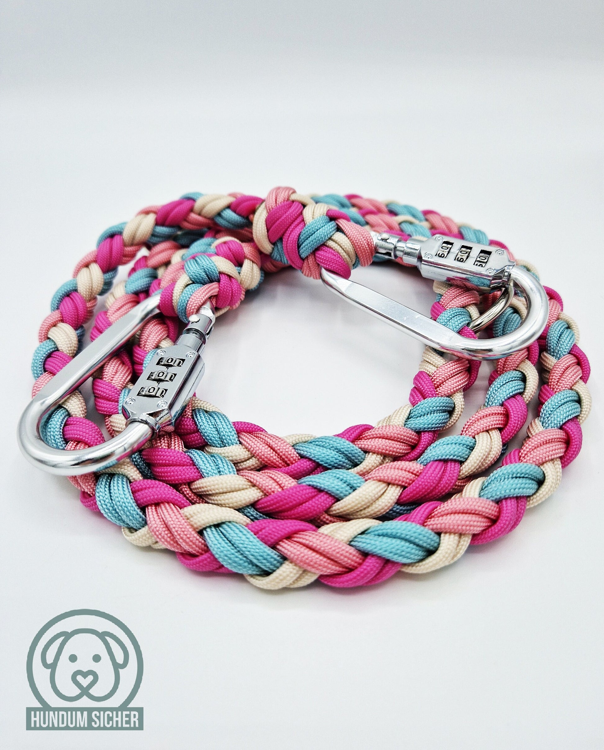 Diebstahlschutz-Hundeleine aus Paracord - abschließbar mit Schloss [blau/rosa/pink/beige]