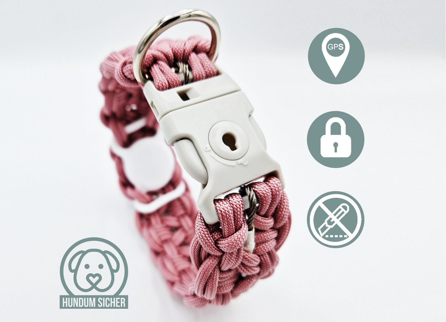 GPS-Tracker-Hundehalsband | versteckte Apple AirTag Halterung | optional mit Diebstahlschutz [altrosa]