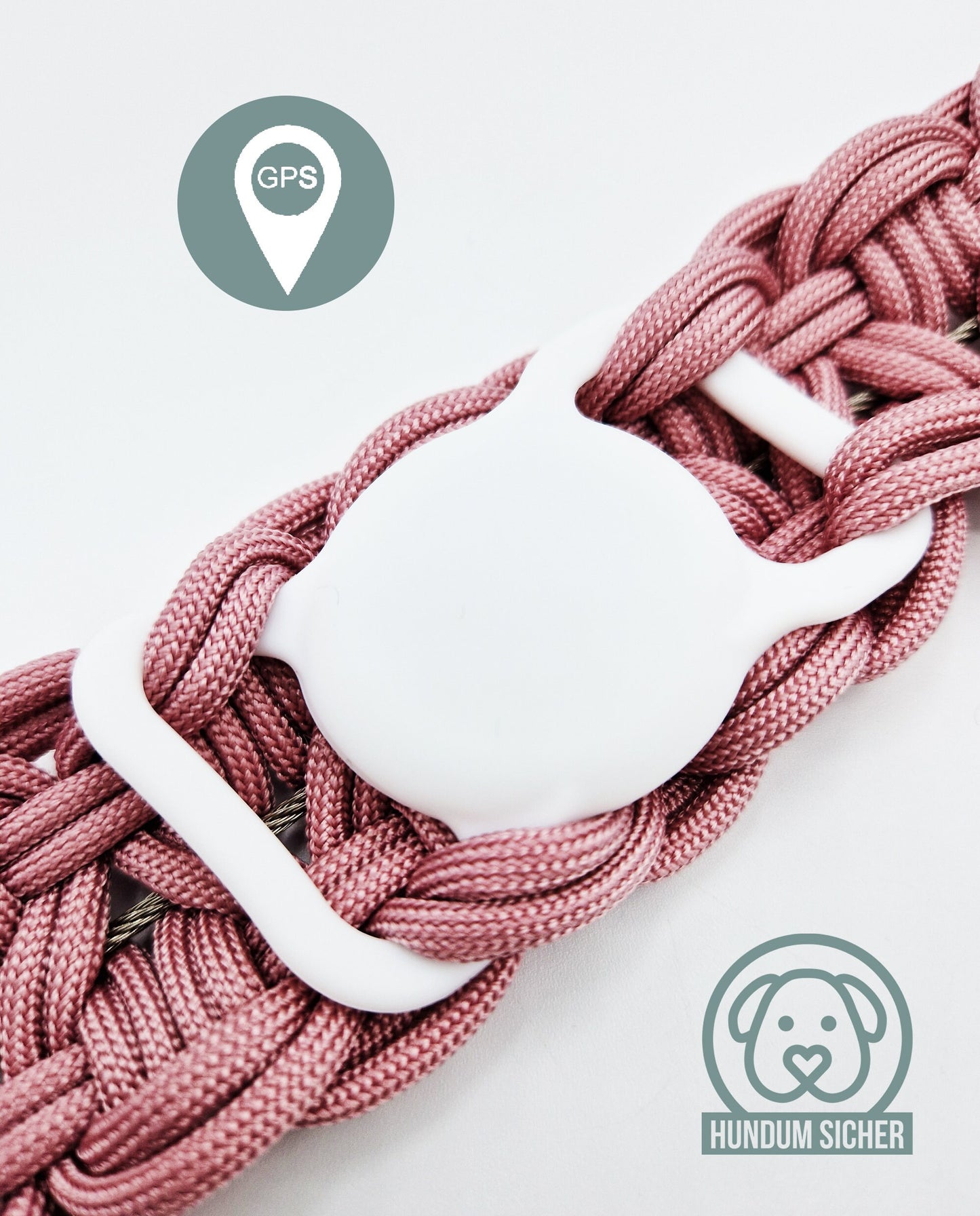 GPS-Tracker-Hundehalsband | versteckte Apple AirTag Halterung | optional mit Diebstahlschutz [altrosa]