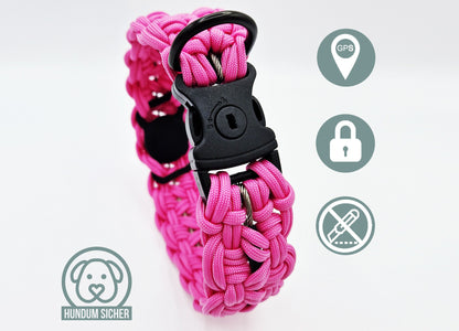 GPS-Tracker-Hundehalsband | versteckte Apple AirTag Halterung | optional mit Diebstahlschutz [pink+schwarz]