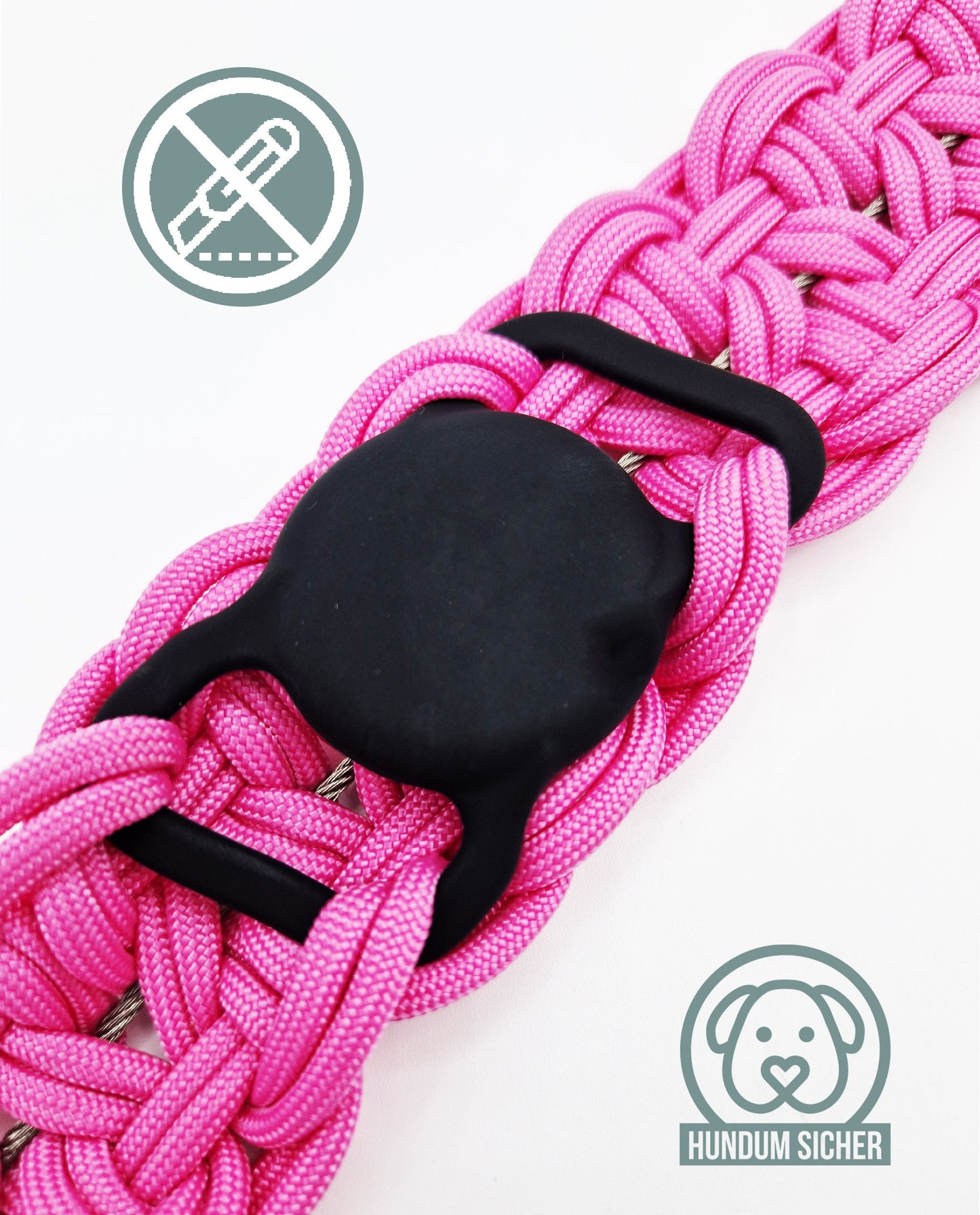 GPS-Tracker-Hundehalsband | versteckte Apple AirTag Halterung | optional mit Diebstahlschutz [pink+schwarz]