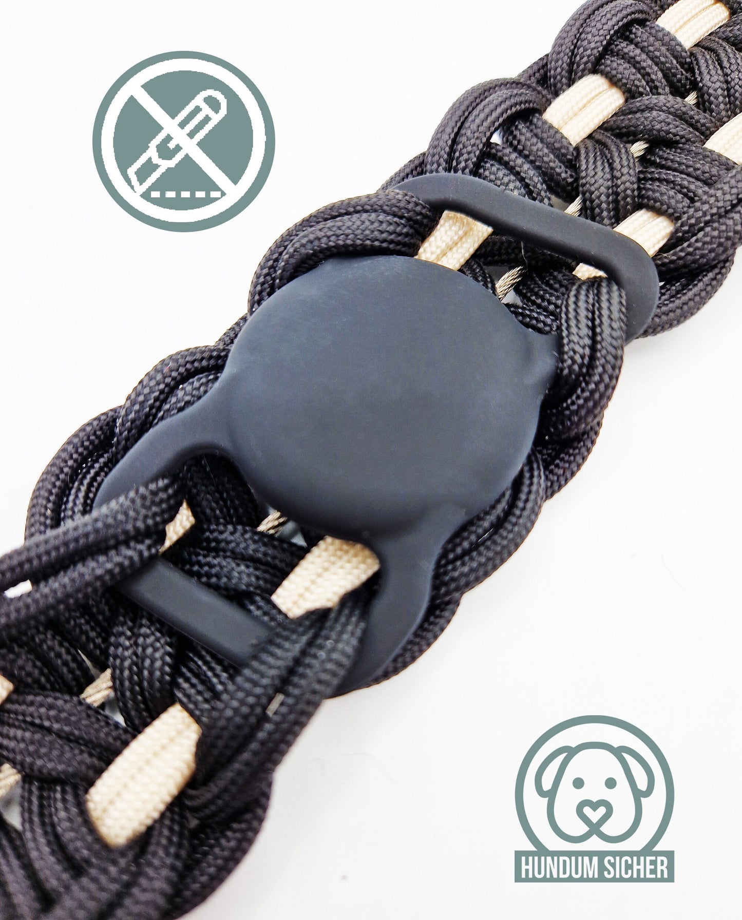 GPS-Tracker-Hundehalsband | versteckte Apple AirTag Halterung | optional mit Diebstahlschutz [schwarz & beige]