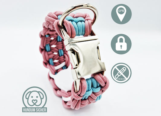 GPS-Tracker-Hundehalsband | versteckte Apple AirTag Halterung | optional mit Diebstahlschutz [Altrosa & Babyblau]