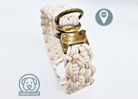 GPS-Tracker-Hundehalsband | optional mit versteckter Apple AirTag Halterung [Beige & Messing]