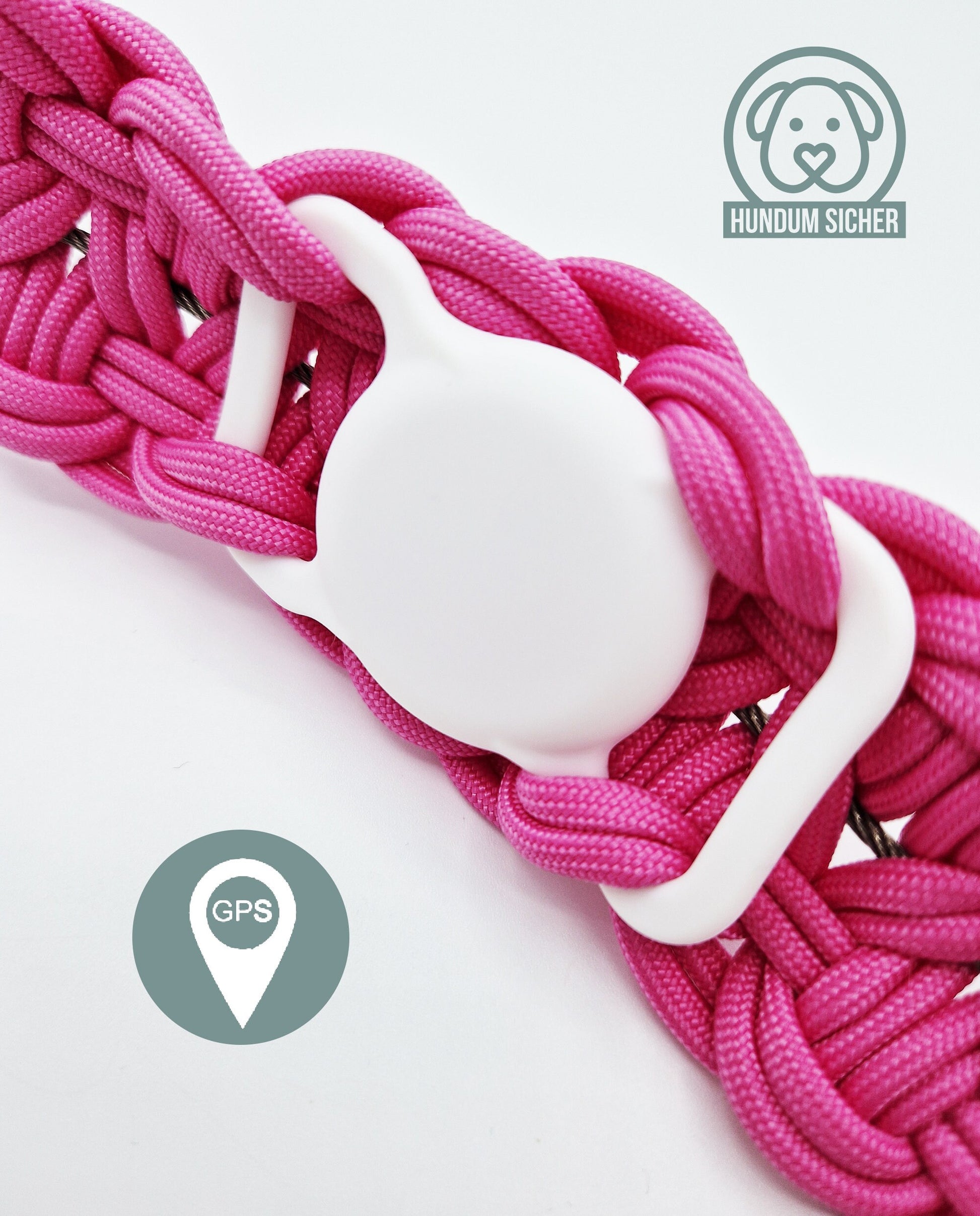 Diebstahlschutz-Hundeleine und Halsband Set - optional mit versteckter Apple AirTag Halterung (GPS-Tracker) [pink]