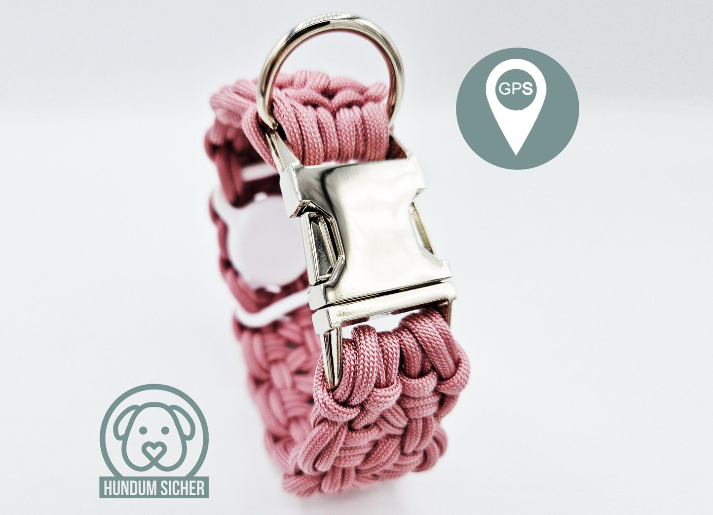 GPS-Tracker-Hundehalsband | versteckte Apple AirTag Halterung [Altrosa & Silber]