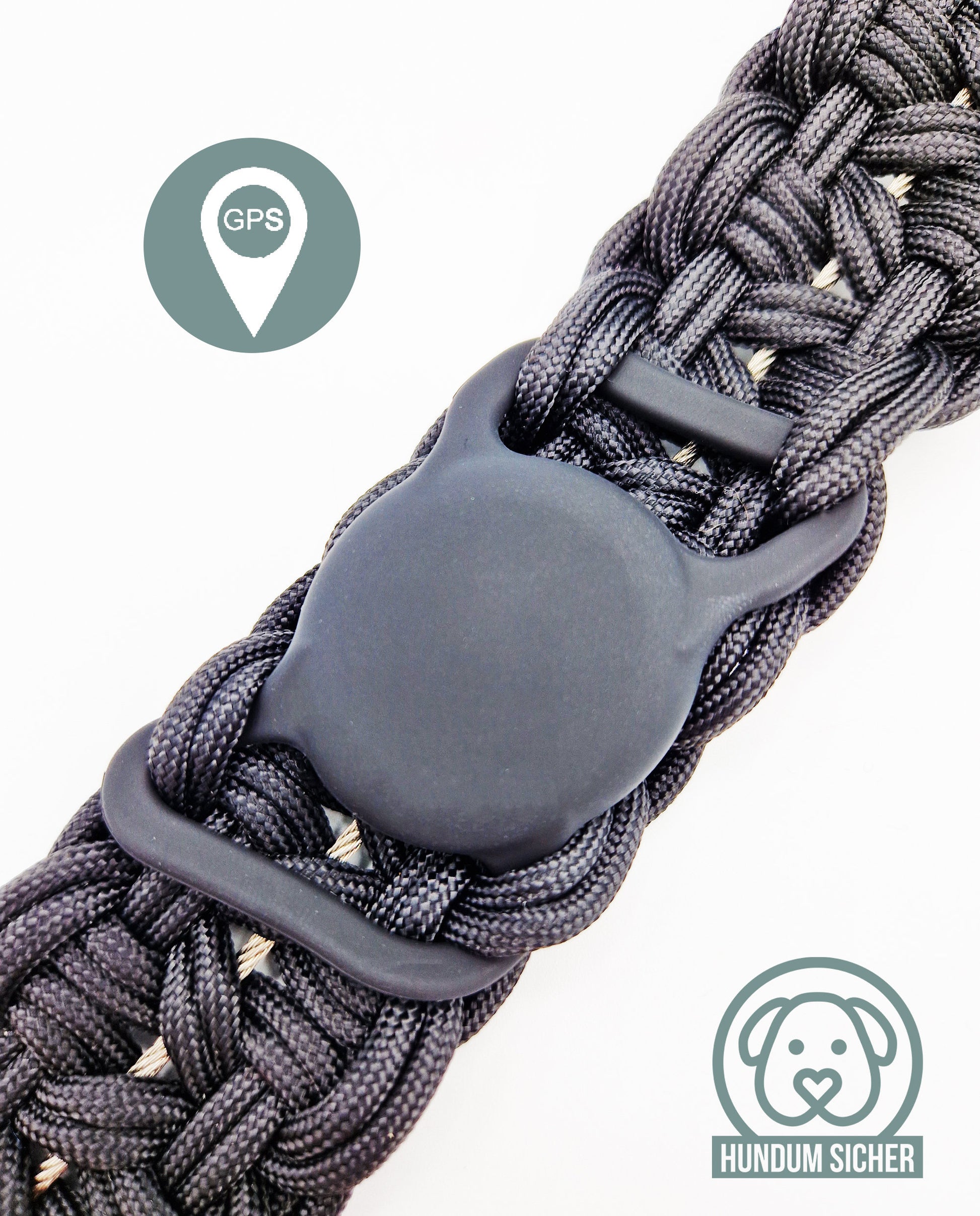 GPS-Tracker-Hundehalsband | versteckte Apple AirTag Halterung | optional mit Diebstahlschutz [schwarz]