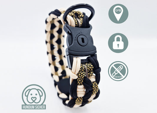 GPS-Tracker-Hundehalsband | versteckte Apple AirTag Halterung | optional mit Diebstahlschutz [gold/beige/schwarz]