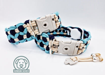 GPS-Tracker-Hundehalsband | versteckte Apple AirTag Halterung [Blau & Beige]